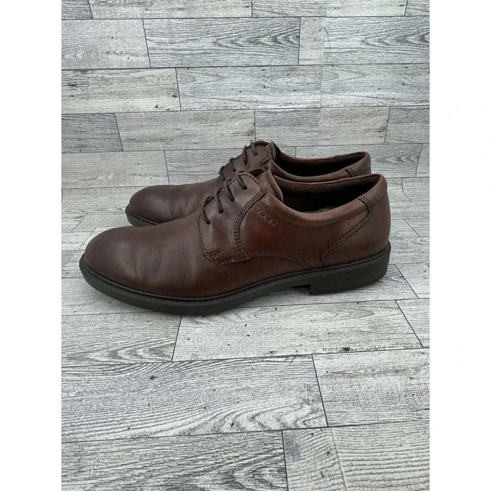 ECCO Men Brown Leather Derby Oxford Shoes Shock Point Comfort Size 45 US 11-11.5